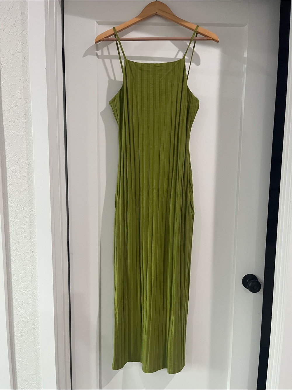 Reformation Olive Green Ribbed Slip Maxi Dress